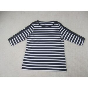 Hillard and Hanson Shirt Womens XL Blue White Striped 3/4 Sleeve Casual Slim Fit